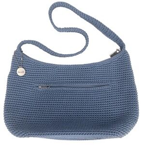 The Sak‎ Womens Shoulder Bag Denim Blue Crochet Boho Hobo Zip Medium Pristine